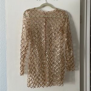Wildfox rose gold sequin mesh mini dress
